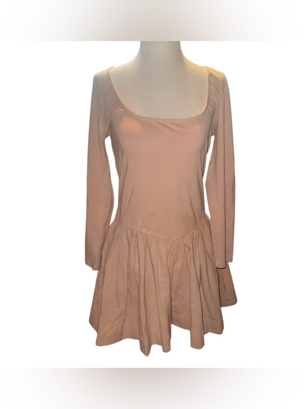 NWT FREE PEOPLE Free-est Onda Drop-Waist Long Sleeve Mini Dress Neutral Size L - Picture 6 of 16